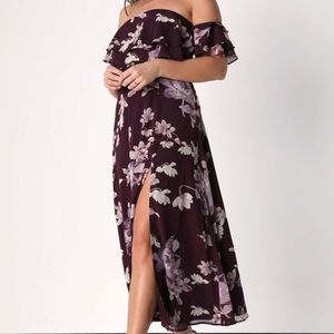 XL. Plum Floral Print Off-the-Shoulder Midi Dress